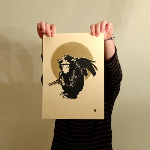 Singe or Gasch Série Wild Sérigraphie 1 couleur et pochoir Tiré à 22 exemplaires Papier écru 300g Signé et numéroté Dimension : 25 cm x 35 cm Année : 2016